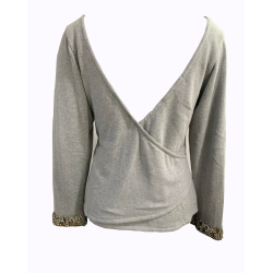 Grey V-Neck Hand Embroidered Pullover (Sweater) For Women, Warm & Comfy, Size - L