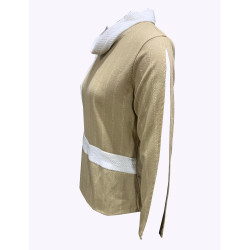Beautiful Mustard And White Color Blocked Pullover (Sweater) For Women, Size - L
