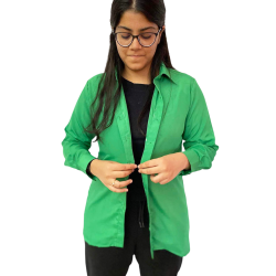 Classic Solid Green Summer Shirt For Women