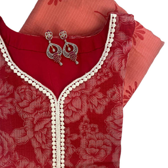 Combo Of Kota Doria Suit & Matching Accessory (Traditional Pink Earrings) 