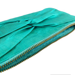 Solid Blue Satin Fabric Front Knot Pouch / Purse / Bag For Women, Contemporary Style Bags