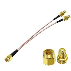 Dual SMA Female to SMA Male Adapter Splitter Coaxial Cable Y-Type RG-316 Pigtail Cable 15CM/ 6 Inch