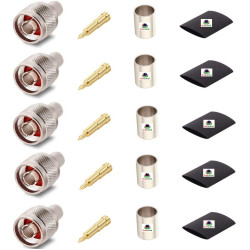 N Male Plug Crimp Rf Coaxial Connector 50 ohm for LMR400 Belden 9913 RG8 Nickel Machined Brass Construction Pack of 5