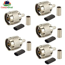 N Male Crimp Connector Straight Plug for LMR-195 RG-58 RG-142 Coaxial Cable Low Loss 50 Ohm Pack of 5