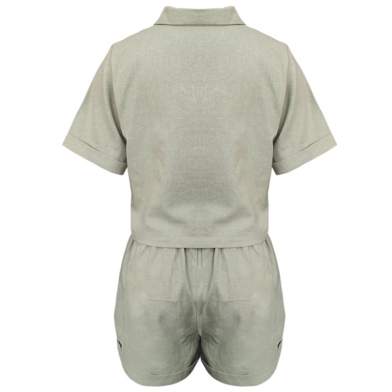 The Linen Story - Casual Green Top & Shorts Sets, Linen Co-ord Set For Women