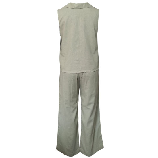 The Linen Story - Casual Green Top & Pants Set, Linen Co-ord Set For Women