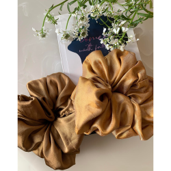 Pack Of 2, Peanut Butter Brown Shade Scrunchies, Hair Accessories, Elastic Ties For Women