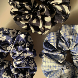 Pack Of 3, Blue Black & White Color Combo Scrunchies, Hair Accessories, Elastic Ties For Women