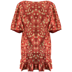 Red & Cream Printed Polyester Short Summer Dress For Women 