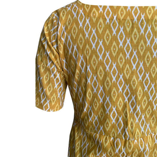 Yellow Summery Fabric Printed Cotton Kurti For Women