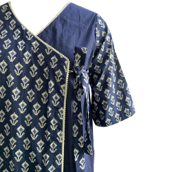 Blue V-Neck Medium Length Cotton Kurti For Women