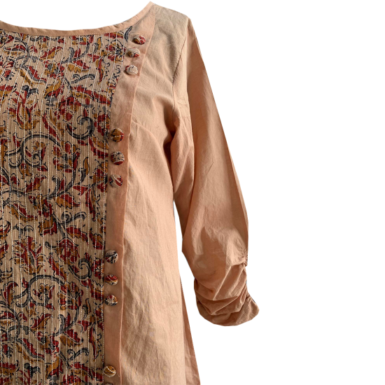 Brown Beige Printed Medium Length Cotton Kurti For Women