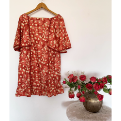 Red & Cream Printed Polyester Short Summer Dress For Women 