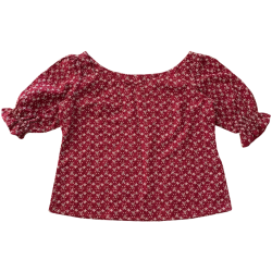 Red Puff Sleeve Cotton Summer Blouse/Top For Women; Sizes - L, M, S, XS
