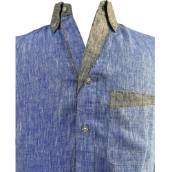 Blue Linen Full Sleeve Formal Shirt With Unique Collar For Men