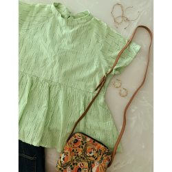 Light Green Cotton Peplum Top For Women, Perfect Summer Fits 