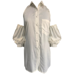 White Off-Shoulder Drop Sleeves Shirt Dress For Women, Fancy Summer Fits