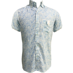 Blue Printed Cotton Rayon Half Sleeve Shirt For Men