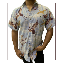 Printed Flamingo Tropical Type Beach Wear Half Sleeve Shirt For Men