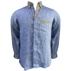Blue Linen Full Sleeve Formal Shirt With Unique Collar For Men