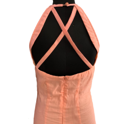 Peach Pink Sleeveless Indo-Western Long Silk Gown With Stunning Back Design