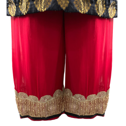 Black, Red & Golden Suit Along With Straight Pants & Dupatta 