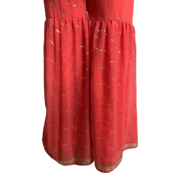 Coral Colour Georgette Kurta and Sharara Set With Silver Sequence Work 