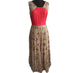 Long Red And Beige Indo-Western Gown For Women With Multicoloured Embroidery 