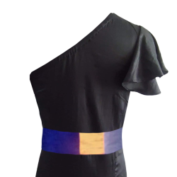 Classy Black One Side Off Shoulder Dress For Women With Multicoloured Belt 
