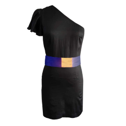 Classy Black One Side Off Shoulder Dress For Women With Multicoloured Belt 
