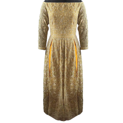 Golden Yellow Off-Shoulder Indo-Western Embroidered Gown For Women