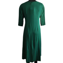 Casual Green Cotton Rayon Long Kurti With Embroidery Work, Sizes - S, M, L