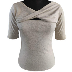 Fancy Half Sleeves Rib Fabric Top For Women
