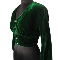 Green Velvet Short Crop Top For Women, Winter Fits