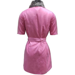 Pink Suede Overcoat Jacket With Fur Collar & Half Sleeves, Comfortable Winter Fits