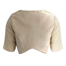 Cream Short Crop Top With Quarter Sleeves, Comfortable Clothing For Women