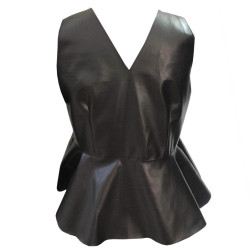 Black Leather Peplum Top With Front Zipper For Women, Classy Winter Fits