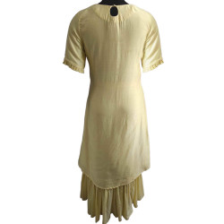 Lemon Yellow Half Sleeve Chanderi Kurti & Skirt Set For Women, Ethnic Wear Kurta Suit 