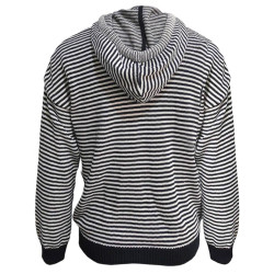 Blue & White Stripes Pullover Top For Women With Hoodie