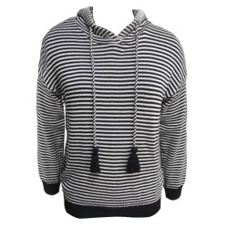 Blue & White Stripes Pullover Top For Women With Hoodie
