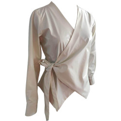 White Leather V Neck Side Knot Top For Women, Classy Winter Fits