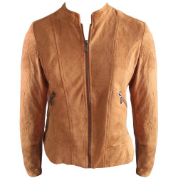 Light Brown Zipper Jacket For Women With Front Pockets, Comfortable Winter Fits