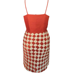 Orange & Cream Silk Dress With Spaghetti Straps, Summer Dresses For Women