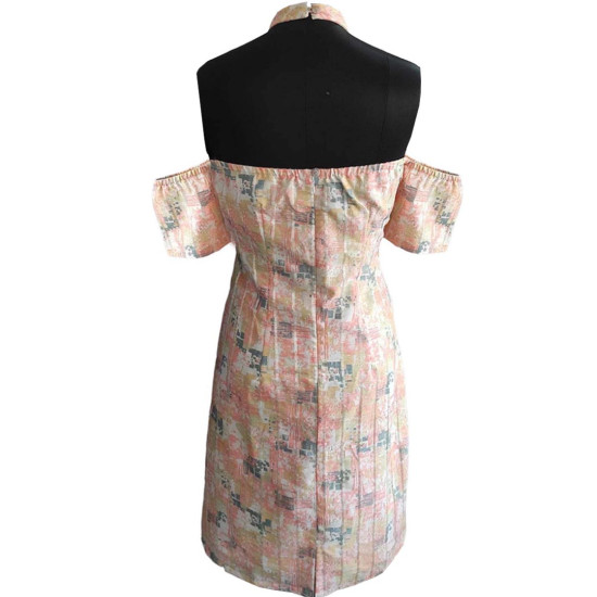 Multicolour Abstract Print Off-Shoulder Short Evennig Dress For Women / Girls