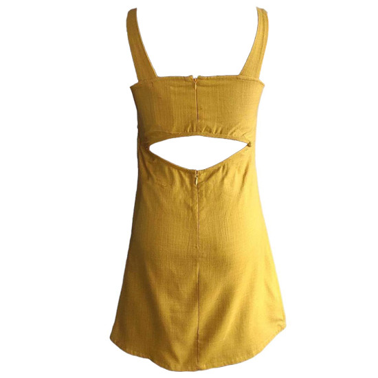 Casual Simple Yellow Cut Out Day Dress For Women 