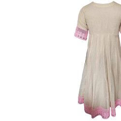 Cream-Beige Stitched Anarkali Kota Doria Kurti For Women With Lace Work