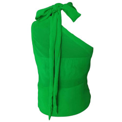  Green Georgette One Shoulder Summer Top / Blouse For Women
