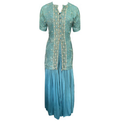 Heavy Blue Embroidered Kurta & Gharara Suit Set For Women, Ethnic Wear For Women, Perfect Wedding Fits