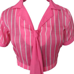 Pink & White Stripes Short Top For Women, Summer Fits For Women