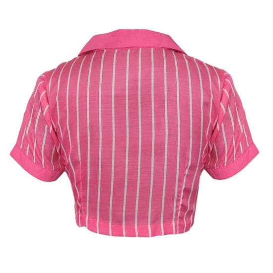 Pink & White Stripes Short Top For Women, Summer Fits For Women